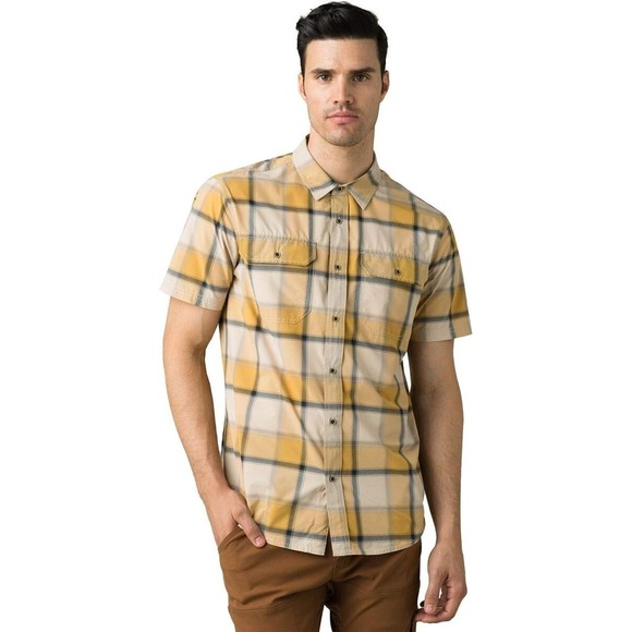 Prana Mens Plaid XL Short Sleeve Button Up Shirt Outdoor Casual‎ - Picture 1 of 10